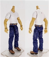 "Contract-Ops" WHITE T-Shirt & BLUE Pants LIGHT TAN (ASIAN) Skin tone MTF Male Body WITHOUT Head - 1:18 Scale Marauder Task Force Action Figure