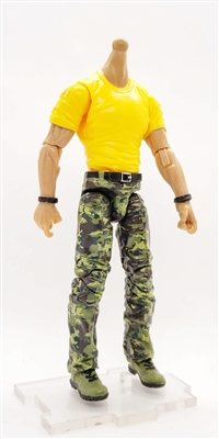"Contract-Ops" YELLOW T-Shirt & GREEN CAMO Pants LIGHT Skin tone MTF Male Body WITHOUT Head - 1:18 Scale Marauder Task Force Action Figure