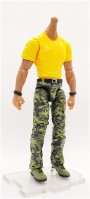 "Contract-Ops" YELLOW T-Shirt & GREEN CAMO Pants TAN Skin tone MTF Male Body WITHOUT Head - 1:18 Scale Marauder Task Force Action Figure
