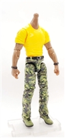 "Contract-Ops" YELLOW T-Shirt & GREEN CAMO Pants DARK Skin tone MTF Male Body WITHOUT Head - 1:18 Scale Marauder Task Force Action Figure