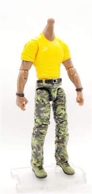 "Contract-Ops" YELLOW T-Shirt & GREEN CAMO Pants DARK Skin tone MTF Male Body WITHOUT Head - 1:18 Scale Marauder Task Force Action Figure