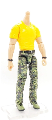 "Contract-Ops" YELLOW T-Shirt & GREEN CAMO Pants LIGHT TAN (ASIAN) Skin tone MTF Male Body WITHOUT Head - 1:18 Scale Marauder Task Force Action Figure