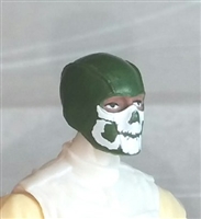 Male Head: Balaclava DARK GREEN Mask with White "JAW" Deco - 1:18 Scale MTF Accessory for 3-3/4" Action Figures
