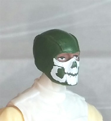 Male Head: Balaclava DARK GREEN Mask with White "JAW" Deco - 1:18 Scale MTF Accessory for 3-3/4" Action Figures