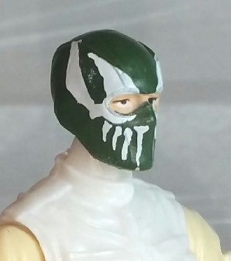 Male Head: Balaclava DARK GREEN Mask with White "FANG" Deco - 1:18 Scale MTF Accessory for 3-3/4" Action Figures
