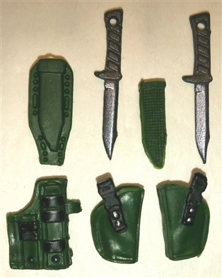Pistol Holster & Knife Sheath Deluxe Modular Set: DARK GREEN Version - 1:18 Scale Modular MTF Accessories for 3-3/4" Action Figures