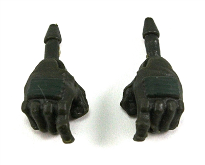 Male Hands: DARK GREEN Gloves with GREEN Pad - Right AND Left (Pair) - 1:18 Scale MTF Accessory for 3-3/4" Action Figures