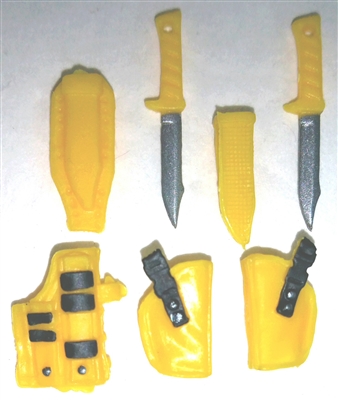 Pistol Holster & Knife Sheath Deluxe Modular Set: YELLOW Version - 1:18 Scale Modular MTF Accessories for 3-3/4" Action Figures