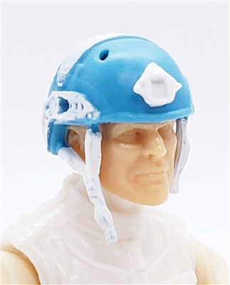 Headgear: Half-Shell Helmet LIGHT BLUE with WHITE Version - 1:18 Scale Modular MTF Accessory for 3-3/4" Action Figures