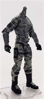 MTF Male Trooper Body WITHOUT Head GRAY CAMO "Urban-Ops" CLOTH Legs (No Leg Armor) - 1:18 Scale Marauder Task Force Action Figure