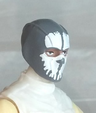 Male Head: Balaclava GRAY Mask with White "SPLIT SKULL" Deco - 1:18 Scale MTF Accessory for 3-3/4" Action Figures