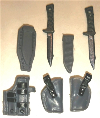 Pistol Holster & Knife Sheath Deluxe Modular Set: GRAY Version - 1:18 Scale Modular MTF Accessories for 3-3/4" Action Figures