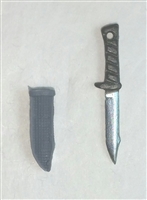 Fighting Knife & Sheath: Small Size GRAY Version - 1:18 Scale Modular MTF Accessory for 3-3/4" Action Figures