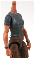 MTF Female Valkyries T-Shirt Torso ONLY (NO WAIST/LEGS): GRAY Version with LIGHT Skin Tone - 1:18 Scale Marauder Task Force Accessory