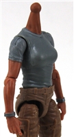 MTF Female Valkyries T-Shirt Torso ONLY (NO WAIST/LEGS): GRAY Version with TAN Skin Tone - 1:18 Scale Marauder Task Force Accessory