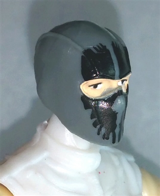 Male Head: Balaclava GRAY Mask with Black "SPLIT SKULL" Deco - 1:18 Scale MTF Accessory for 3-3/4" Action Figures