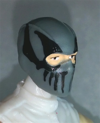 Male Head: Balaclava GRAY Mask with Black "FANG" Deco - 1:18 Scale MTF Accessory for 3-3/4" Action Figures