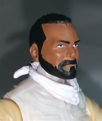 Male Head: "Trooper" Tan Skin Tone with BLACK BEARD  - 1:18 Scale MTF Accessory for 3-3/4" Action Figures