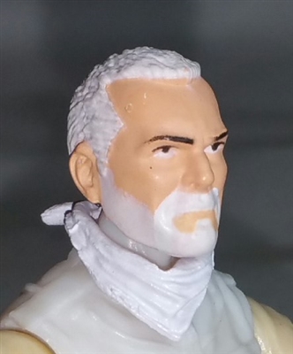 Male Head: "Trooper" Light Skin Tone with WHITE BEARD - 1:18 Scale MTF Accessory for 3-3/4" Action Figures