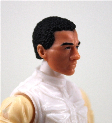 Male Head: "Vanguard" Light Skin Tone with B;ack Hair - 1:18 Scale MTF Accessory for 3-3/4" Action Figures