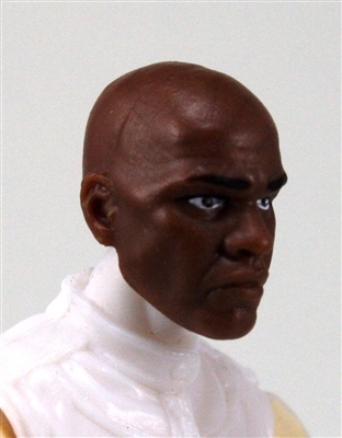 Male Head: "Raider" Dark Skin Tone with Bald Head - 1:18 Scale MTF Accessory for 3-3/4" Action Figures