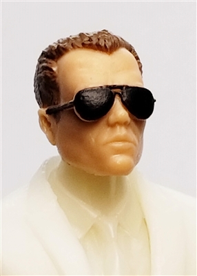 Male Head: "Miles" Light Skin Tone with Aviator Sunglasses & Brown Hair - 1:18 Scale MTF Accessory for 3-3/4" Action Figures