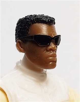 Male Head: "Paul" Dark Skin Tone with Sport Sunglasses & Black Hair - 1:18 Scale MTF Accessory for 3-3/4" Action Figures