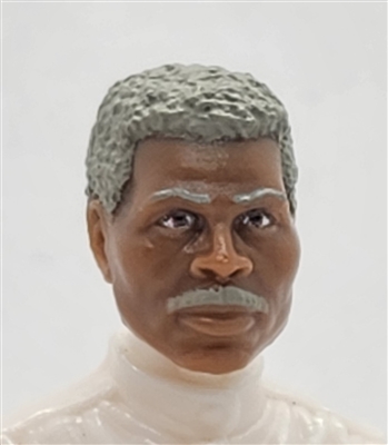 Male Head: "PJ" DARK Skin Tone with GRAY Hair & Mustache - 1:18 Scale MTF Accessory for 3-3/4" Action Figures