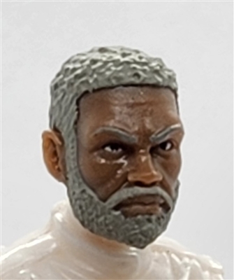 Male Head: "AJANI" DARK Skin Tone with GRAY BEARD - 1:18 Scale MTF Accessory for 3-3/4" Action Figures