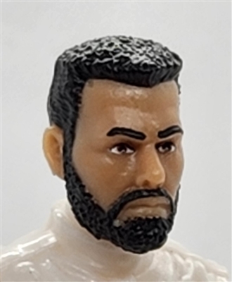 Male Head: "DAVE" LIGHT-TAN (ASIAN) Skin Tone with BLACK BEARD - 1:18 Scale MTF Accessory for 3-3/4" Action Figures