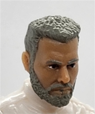 Male Head: "DAVE" LIGHT-TAN (ASIAN) Skin Tone with GRAY BEARD - 1:18 Scale MTF Accessory for 3-3/4" Action Figures