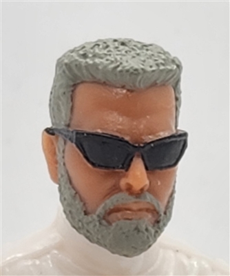 Male Head: "MATT" TAN Skin Tone with GRAY BEARD & Sunglasses- 1:18 Scale MTF Accessory for 3-3/4" Action Figures