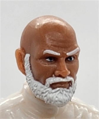 Male Head: "RUSSELL" TAN Skin Tone with Bald Head & WHITE BEARD - 1:18 Scale MTF Accessory for 3-3/4" Action Figures