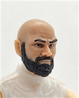Male Head: "RUSSELL" Light-Tan (Asian) Skin Tone with Bald Head & BLACK BEARD - 1:18 Scale MTF Accessory for 3-3/4" Action Figures