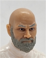 Male Head: "RUSSELL" Light-Tan (Asian) Skin Tone with Bald Head & GRAY BEARD - 1:18 Scale MTF Accessory for 3-3/4" Action Figures