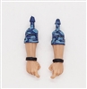 Male Forearms: Bare with BLUE CAMO MKII Rolled Up Sleeves WITH Hands Light Skin Tone - Right AND Left (Pair) - 1:18 Scale MTF Accessory for 3-3/4" Action Figures