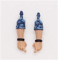 Male Forearms: Bare with BLUE CAMO MKII Rolled Up Sleeves WITH Hands Light Skin Tone - Right AND Left (Pair) - 1:18 Scale MTF Accessory for 3-3/4" Action Figures