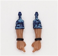 Male Forearms: Bare with BLUE CAMO MKII Rolled Up Sleeves WITH Hands TAN Skin Tone - Right AND Left (Pair) - 1:18 Scale MTF Accessory for 3-3/4" Action Figures