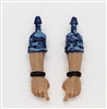 Male Forearms: Bare with BLUE CAMO MKII Rolled Up Sleeves WITH Hands LIGHT TAN (ASIAN) Skin Tone - Right AND Left (Pair) - 1:18 Scale MTF Accessory for 3-3/4" Action Figures