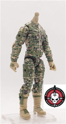 "Recon-Ops MARK II" TAN/GREEN/BROWN CAMO (Cloth Legs/Forearms)MTF Male Trooper Body WITHOUT Head - 1:18 Scale Marauder Task Force Action Figure