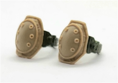 Knee Pads with Strap TAN & GREEN Version (PAIR) - 1:18 Scale Modular MTF Accessory for 3-3/4" Action Figures