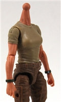 MTF Female Valkyries T-Shirt Torso ONLY (NO WAIST/LEGS): TAN & GREEN Version with LIGHT Skin Tone - 1:18 Scale Marauder Task Force Accessory