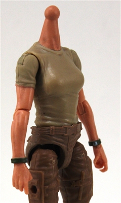 MTF Female Valkyries T-Shirt Torso ONLY (NO WAIST/LEGS): TAN & GREEN Version with LIGHT Skin Tone - 1:18 Scale Marauder Task Force Accessory