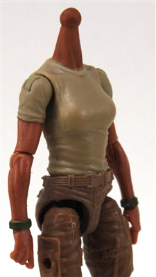 MTF Female Valkyries T-Shirt Torso ONLY (NO WAIST/LEGS): TAN & GREEN Version with TAN Skin Tone - 1:18 Scale Marauder Task Force Accessory
