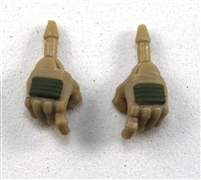 Male Hands: Tan Gloves with Green Pad - Right AND Left (Pair) - 1:18 Scale MTF Accessory for 3-3/4" Action Figures