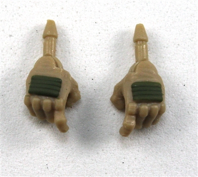 Male Hands: Tan Gloves with Green Pad - Right AND Left (Pair) - 1:18 Scale MTF Accessory for 3-3/4" Action Figures