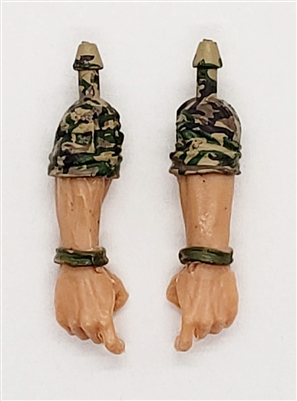 Male Forearms: Bare with CAM0 TAN/GREEN/BROWN MKII Rolled Up Sleeves WITH Hands Light Skin Tone - Right AND Left (Pair) - 1:18 Scale MTF Accessory for 3-3/4" Action Figures