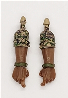 Male Forearms: Bare with CAMO TAN/GREEN/BROWN MKII Rolled Up Sleeves WITH Hands DARK Skin Tone - Right AND Left (Pair) - 1:18 Scale MTF Accessory for 3-3/4" Action Figures