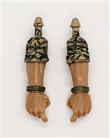 Male Forearms: Bare with CAMO TAN/GREEN/BROW MKII Rolled Up Sleeves WITH Hands LIGHT TAN (ASIAN) Skin Tone - Right AND Left (Pair) - 1:18 Scale MTF Accessory for 3-3/4" Action Figures