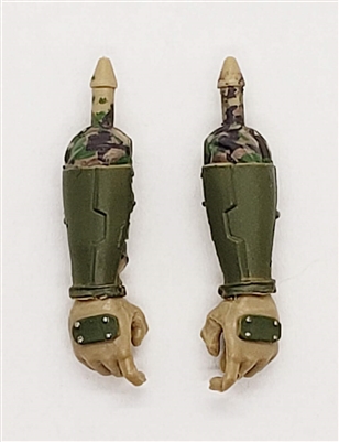 Male Forearms: CAMO TAN/GREEN/BROWN MKII ARMORED with Armored Gloves - Right AND Left (Pair) - 1:18 Scale MTF Accessory for 3-3/4" Action Figures